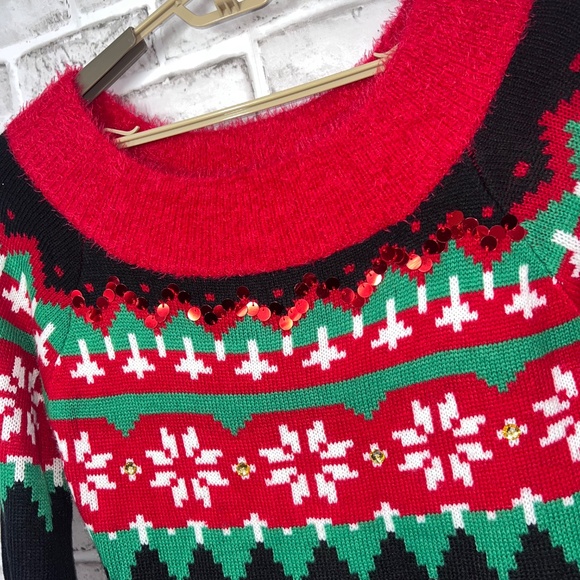 🎄NWT🤩 |•IT'S OUR TIME•| Swoop Neck Sequin 'Oh What Fun!' Soft Sweater Dress - Picture 3 of 9